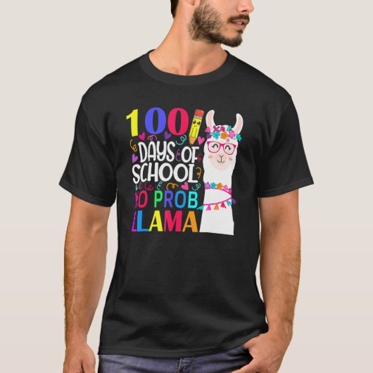 100 Days Of School No Probllama Llama Happy 100th  T-shirt (Voorkant)