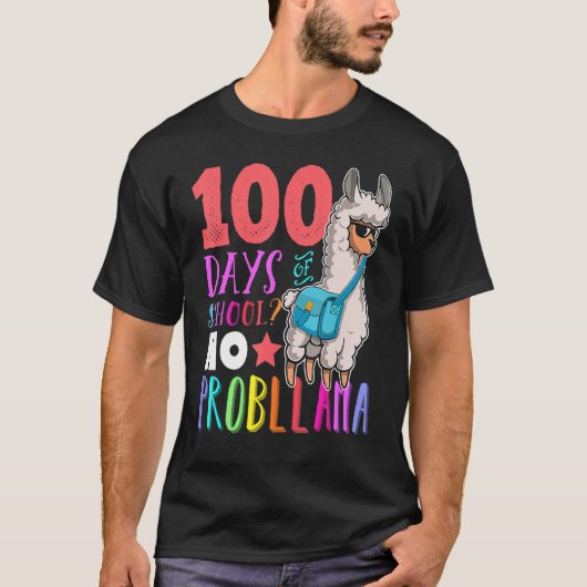 100 Days Of School No Probllama Llama Happy 100th T-shirt (Voorkant)