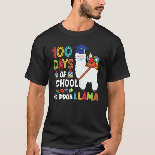 100 Days Of School No Probllama Llama Happy 100th  T-shirt (Voorkant)