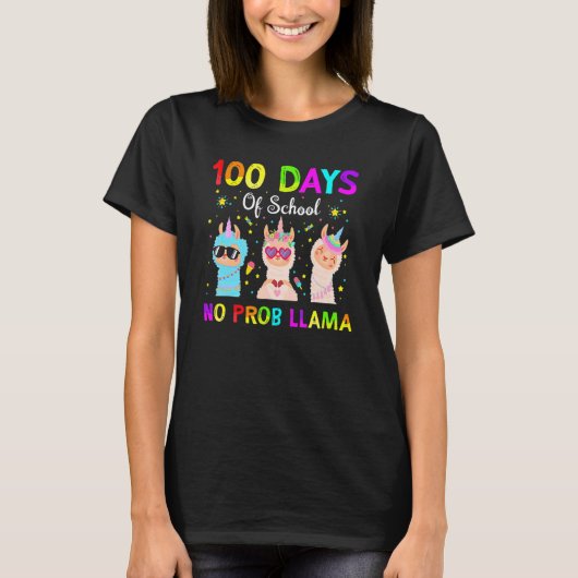 100 Days Of School No Probllama Llama Happy 100th T-shirt (Voorkant)