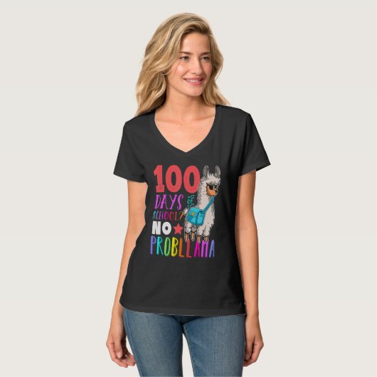 100 Days Of School No Probllama Llama Happy 100th  T-shirt (Voorkant volledig)