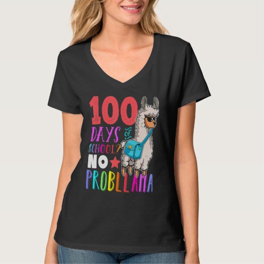 100 Days Of School No Probllama Llama Happy 100th  T-shirt (Voorkant)