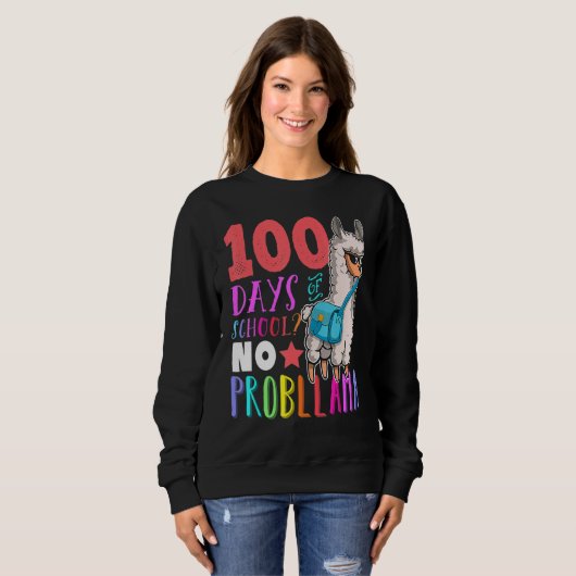 100 Days Of School No Probllama Llama Happy 100th Trui (Voorkant volledig)
