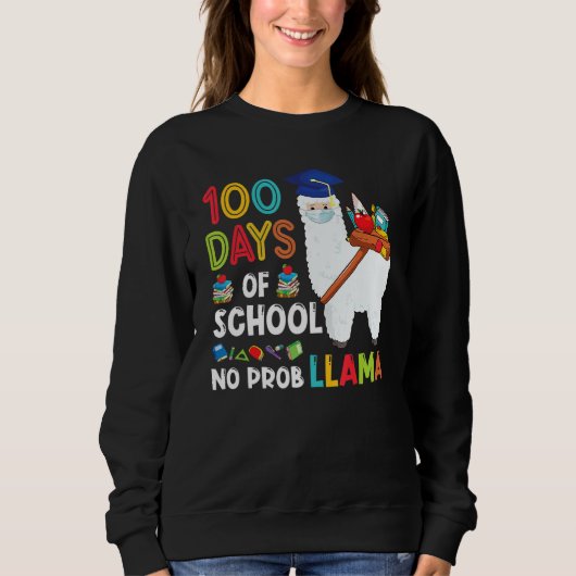 100 Days Of School No Probllama Llama Happy 100th  Trui (Voorkant)