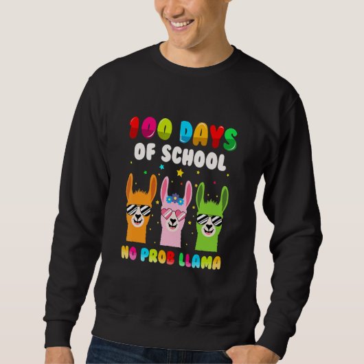 100 Days of School No Probllama Llama Kids Teacher Trui (Voorkant)