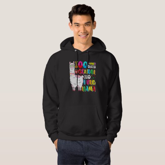100 Days Of School No Probllama Llama Lover Happy Hoodie (Voorkant volledig)
