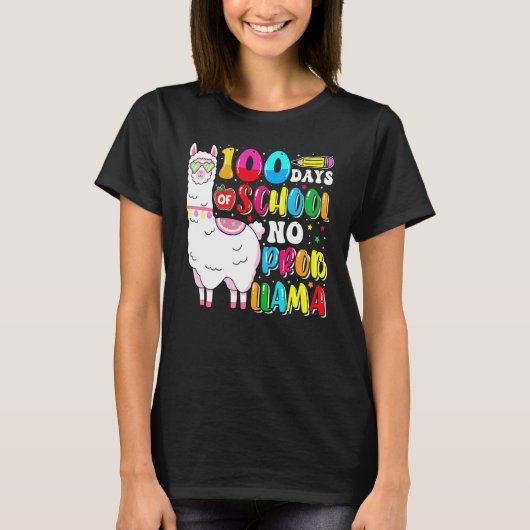 100 Days Of School No Probllama Llama Lover Happy  T-shirt (Voorkant)