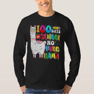 100 Days Of School No Probllama Llama Lover Happy  T-shirt