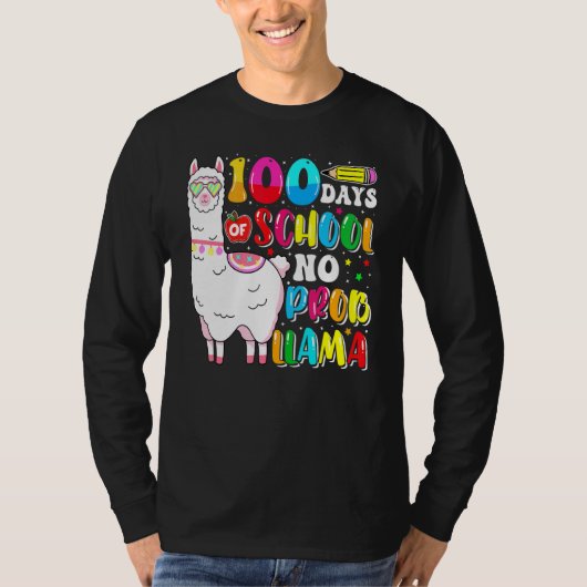 100 Days Of School No Probllama Llama Lover Happy  T-shirt (Voorkant)