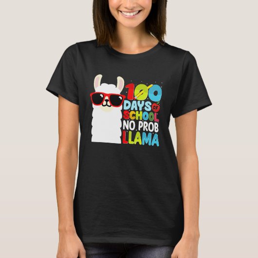 100 Days Of School No Probllama Llama Lover Studen T-shirt (Voorkant)