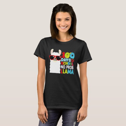 100 Days Of School No Probllama Llama Lover Studen T-shirt (Voorkant volledig)