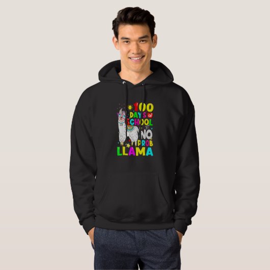 100 Days Of School No Probllama Llama Teachers Stu Hoodie (Voorkant volledig)