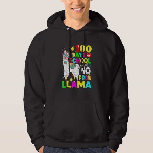 100 Days Of School No Probllama Llama Teachers Stu Hoodie (Voorkant)
