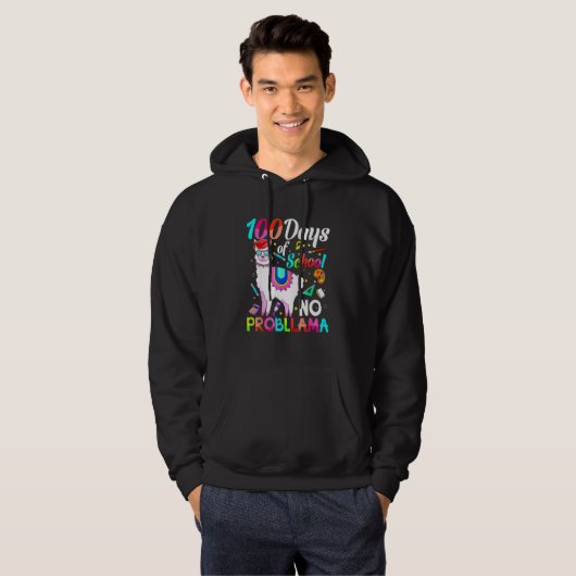 100 Days Of School No Probllama Llama Teachers Stu Hoodie (Voorkant volledig)
