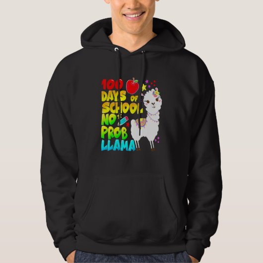 100 Days Of School No Probllama Llama Teachers Stu Hoodie (Voorkant)