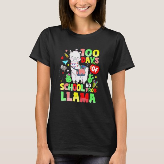 100 Days Of School No Probllama Llama Teachers Stu T-shirt (Voorkant)
