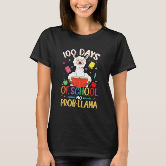 100 Days of School No Probllama Llama Teachers Stu T-shirt (Voorkant)