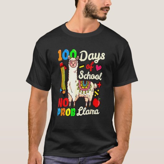 100 Days Of School No Probllama Llama Teachers Stu T-shirt (Voorkant)