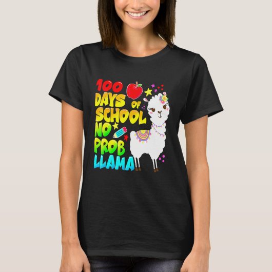 100 Days Of School No Probllama Llama Teachers Stu T-shirt (Voorkant)