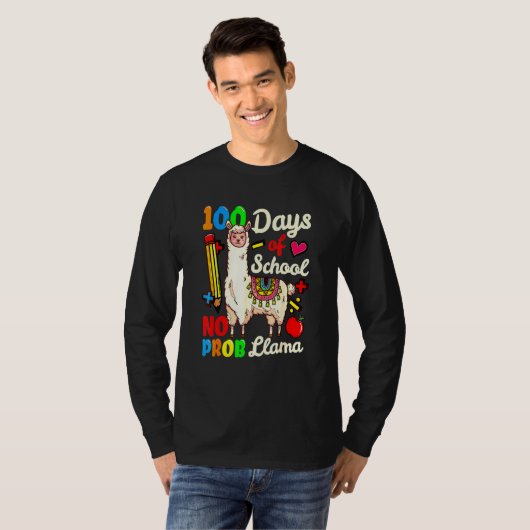 100 Days Of School No Probllama Llama Teachers Stu T-shirt (Voorkant volledig)