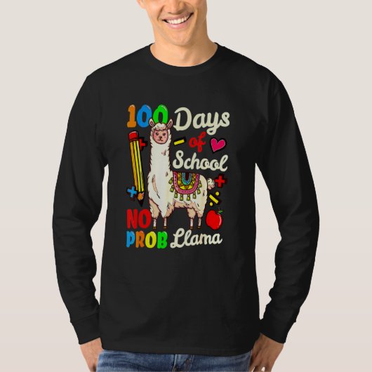 100 Days Of School No Probllama Llama Teachers Stu T-shirt (Voorkant)
