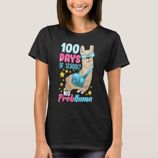 100 Days Of School No Probllama Shirt Teacher Stud (Voorkant)