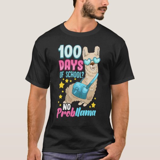 100 Days Of School No Probllama Shirt Teacher Stud (Voorkant)