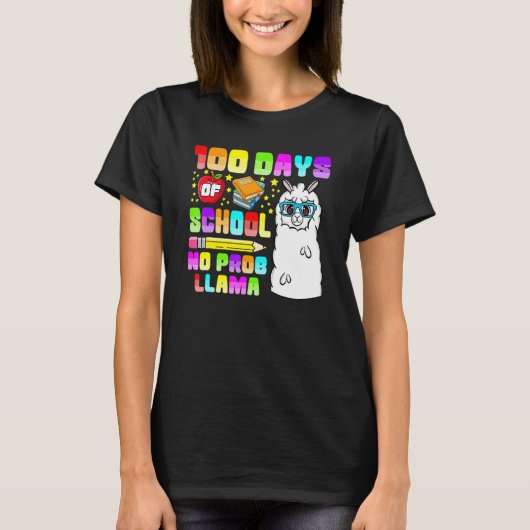 100 Days Of School No Probllama Shirts, Teacher Ll T-shirt (Voorkant)