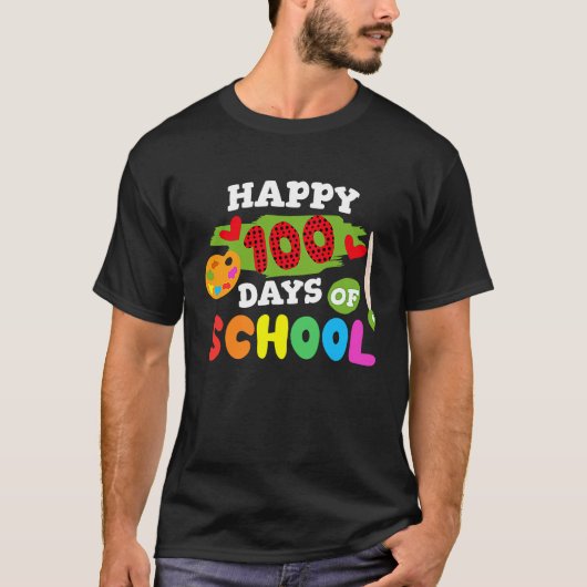 100 Days Of School Painting Arts Teacher Student 1 T-shirt (Voorkant)
