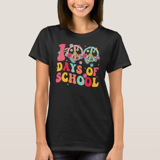 100 Days Of School Peace Sign Love 60s 70s Tie Dye T-shirt (Voorkant)