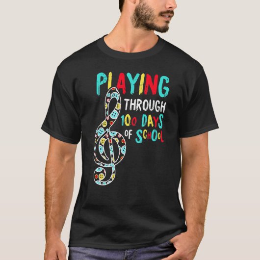 100 Days Of School Playing Music Teacher Cool Stud T-shirt (Voorkant)