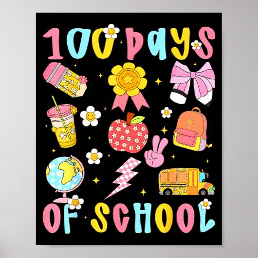 100 Days Of School Rainbow Bow Book Teacher Girl W Poster (Voorkant)