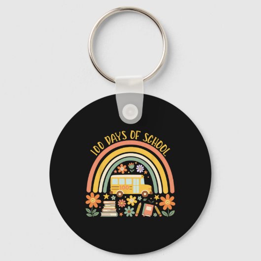100 Days Of School Rainbow Bus Teacher Student 100 Sleutelhanger (Voorkant)
