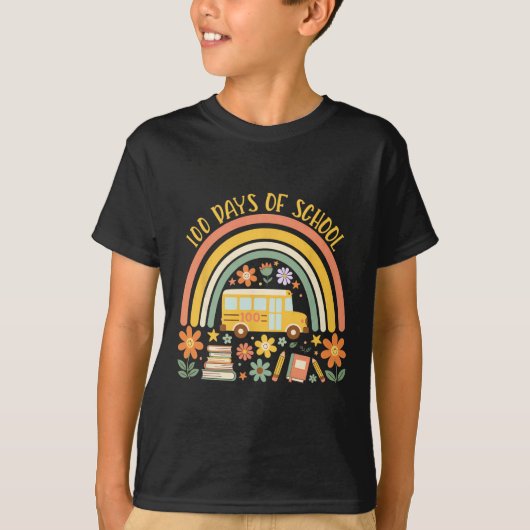 100 Days Of School Rainbow Bus Teacher Student 100 T-shirt (Voorkant)