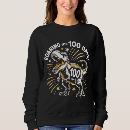 100 Days of School Retro Athletic Roaring T-Rex Di Trui (Voorkant)
