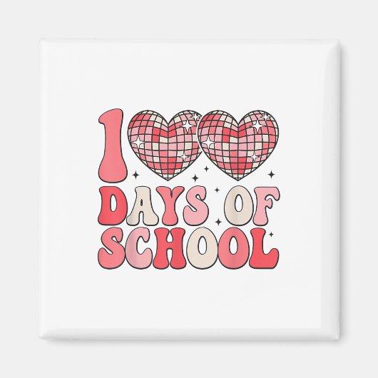 100 Days of School Retro Disco Hearts 100e dag Magneet (Voorkant)