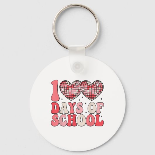 100 Days of School Retro Disco Hearts 100e dag Sleutelhanger (Voorkant)