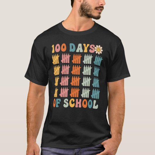 100 Days of School Retro Happy 100th Day T-shirt (Voorkant)