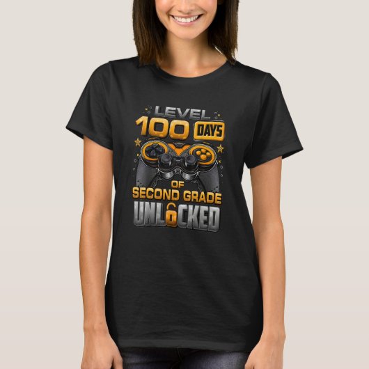 100 Days Of School Second Grade Level Unlocked Vid T-shirt (Voorkant)
