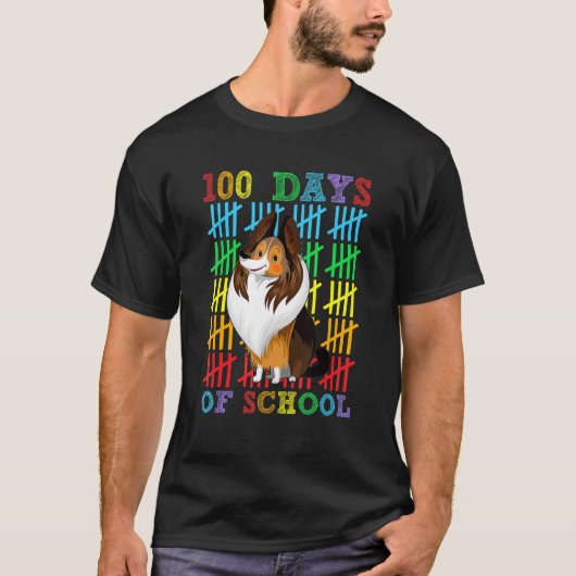 100 Days of School Shetland Sheepdog Lover 100th D T-shirt (Voorkant)