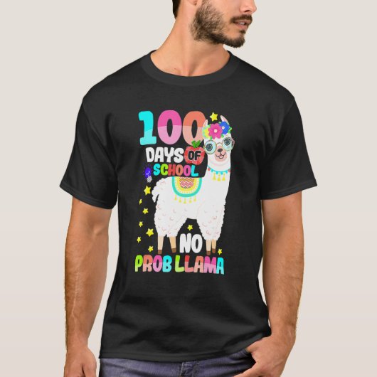 100 Days Of School Shirt No Probllama Llama 100 Da (Voorkant)