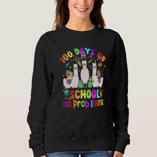100 Days of School Shirt No Probllama Llama 100th  (Voorkant)