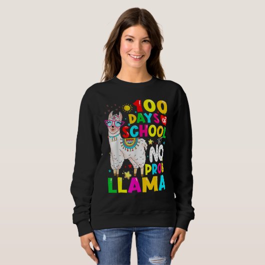100 Days Of School Shirt No Probllama Llama 100th  (Voorkant volledig)