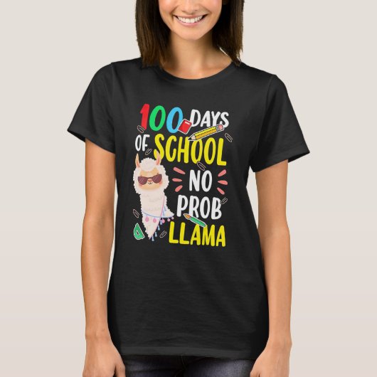 100 Days of School Shirt No Probllama Llama 100th (Voorkant)