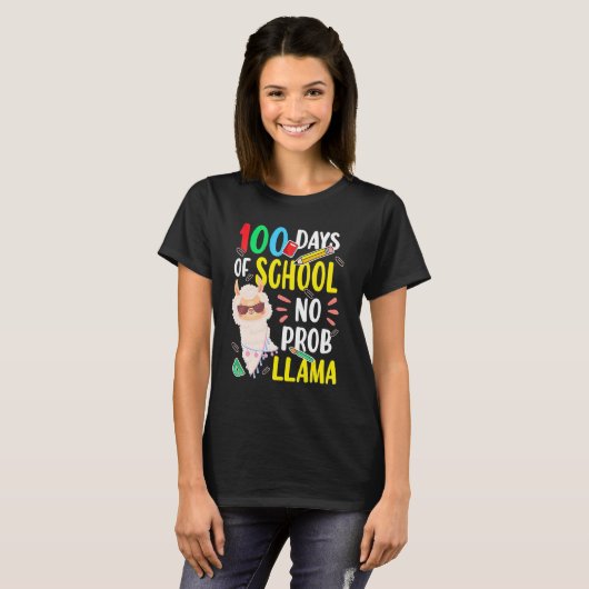 100 Days of School Shirt No Probllama Llama 100th (Voorkant volledig)