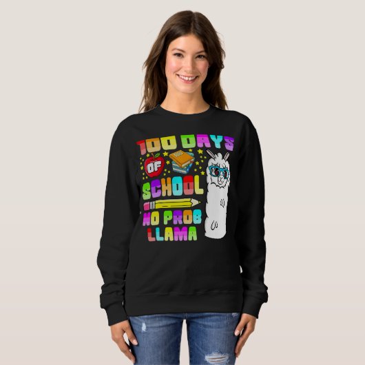 100 Days of School Shirt No Probllama Llama 100th  (Voorkant volledig)
