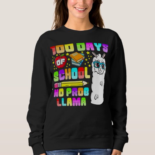 100 Days of School Shirt No Probllama Llama 100th  (Voorkant)