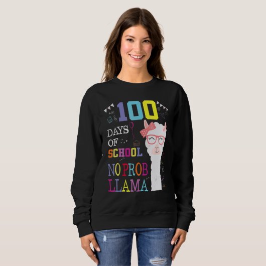 100 Days Of School Shirt No Probllama Llama 100th (Voorkant volledig)