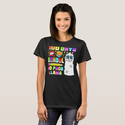 100 Days of School Shirt No Probllama Llama 100th  (Voorkant volledig)