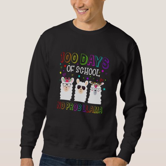 100 Days of School Shirt No Probllama Llama 100th  (Voorkant)